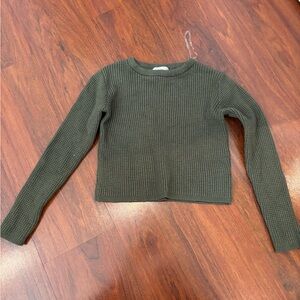 Poof! Olive Green Waffle Knit Crew Sweater
